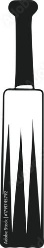 Black silhouette of a cricket bat with a rounded handle and a wide hitting surface
