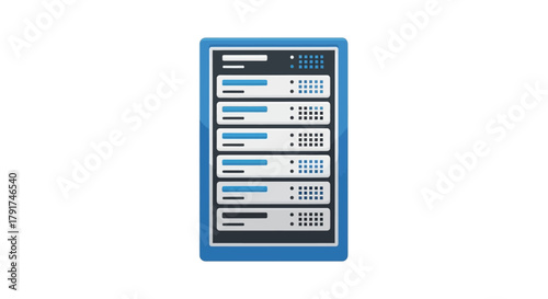 A rack of servers with multiple hard drives and indicator lights, representing data storage and computing power.