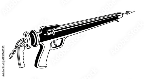 Illustration of a speargun, a weapon used for underwater hunting.
