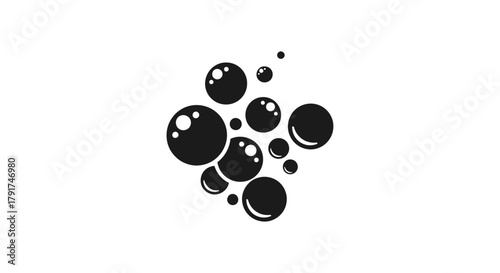 A cluster of black bubbles of varying sizes, some with white highlights.
