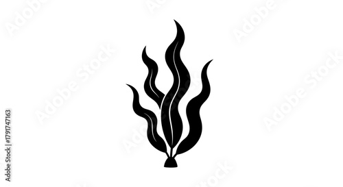A stylized black and white illustration of a clump of kelp or seaweed.