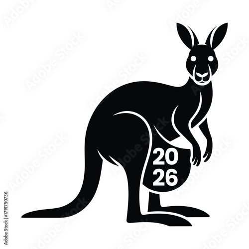 Kangaroo icon with year 2026, australian wildlife emblem design