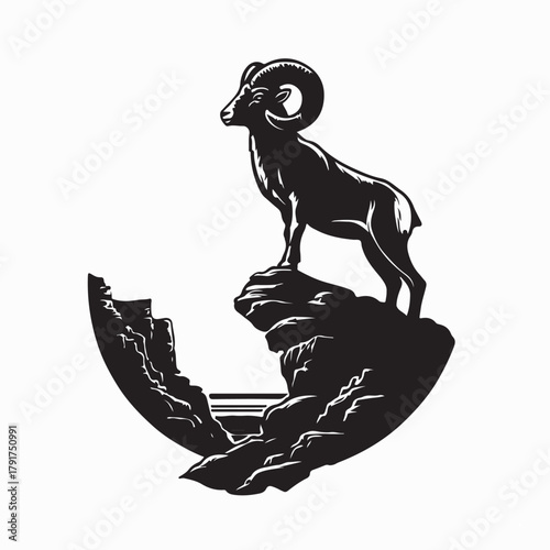 Wild Mountain Goat Standing Proud Silhouette Vector on white background
