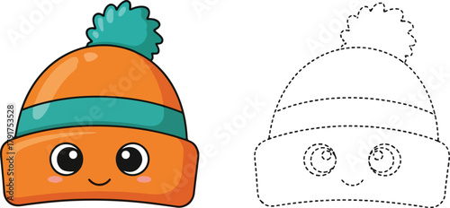 Cute Winter Hat Tracing Game Vector for Preschool Educational Activity and Coloring Book