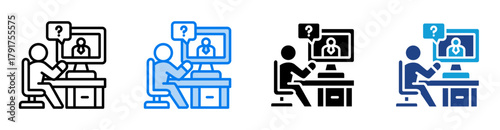 Online interview icon set multiple style collection
