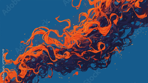 Abstrakcyjny wektor z pomarańczowymi i granatowymi wirami na niebieskim tle, dynamiczny ruch i energia.
