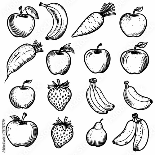 HandDrawn Fruit and Vegetable Sketch Collection.