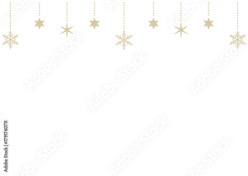 雪の結晶と星をあしらった吊り下げフレーム/シャンパンゴールドのシンプルな飾り