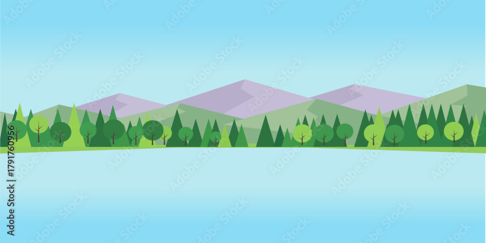 Obraz premium Spring Landscape Flat Vector Illustration