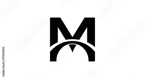 Abstract logo design featuring a capital letter M and a black arch