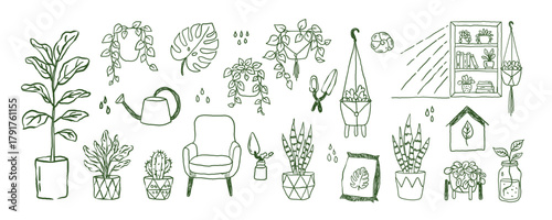 Painting hand drawn vector illustration doodles set.Spring flower crayon art, cute kid pastel floral set, pencil garden set, bloom and leaf charcoal art isolated on white background.garden decoration.