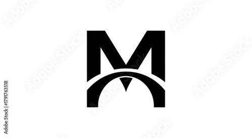 Abstract logo design featuring a capital letter M and a black arch