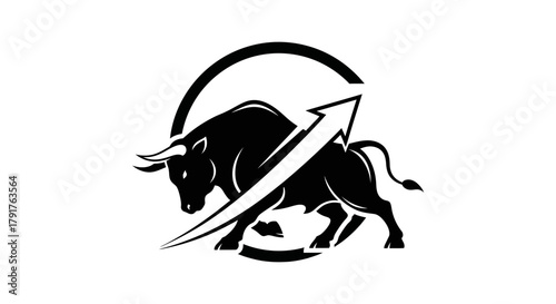 Black bull logo symbolizing rising stock market trends and financial success