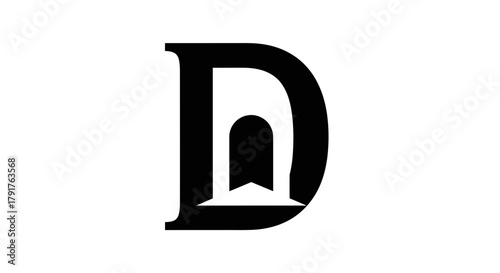 Black capital letter D logo featuring a stylized archway isolated on white background
