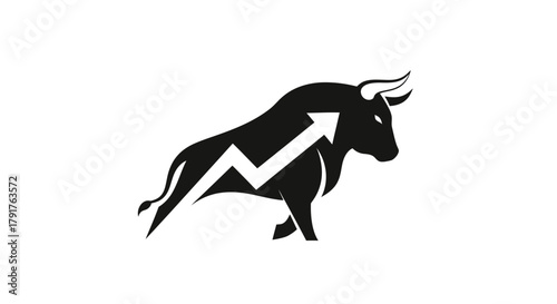 Black bull symbol logo with a diagonally rising arrow on white