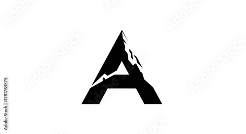 Black capital letter A formed by a jagged mountain isolated on white