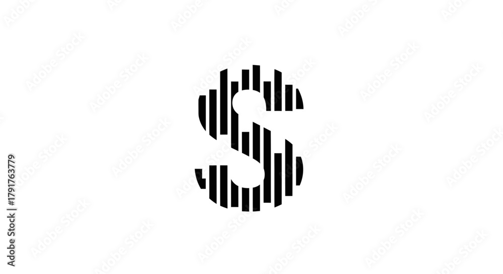 Obraz premium Black uppercase S letter filled with vertical graphic chart bars