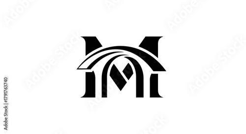 Black stylized letter M logo combined with curved arches on white