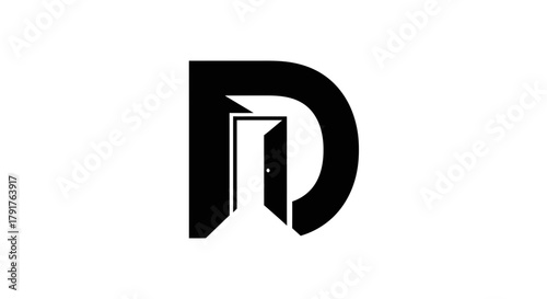 Monochromatic logo design shows letter D forming an open doorway