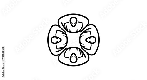 Simple black outline vector showing four business people collaborating in a meeting