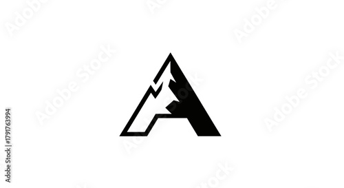 Stylized letter A logo forming black mountain peaks on white