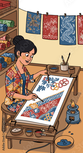 Traditional Batik Hand-Painting Artwork Illustration