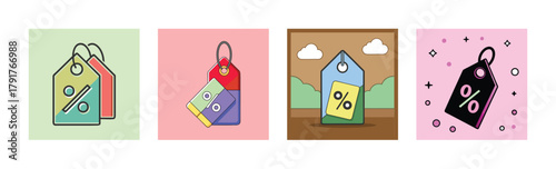 Discount Tags and Price Label Icon Collection with Percentage Symbols for Sales, Promotions, and Special Offers