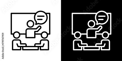 Meeting Icon Set. Clean Line Design With Light And Dark Versions For Versatile Use. 