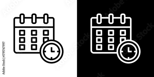 Schedule Icon Set. Clean Line Design With Light And Dark Versions For Versatile Use. 