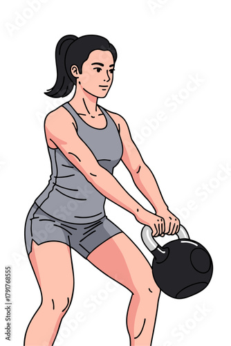 Woman Training with Dumbbells – Fitness Exercise Illustration