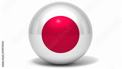 Spherical object with Japanese flag design, white surface and red sun disc, minimal national symbolism in 3D form. Free Download Spherical object with Japanese flag design, white surface and red sun disc, minimal national symbolism in 3D form. - GFXLoad