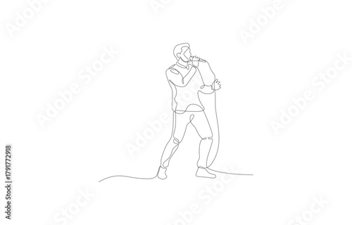PrintSinger Performing on Stage One Line Art – Minimal Continuous Line Drawing of Man Singing with Microphone Vector Illustration