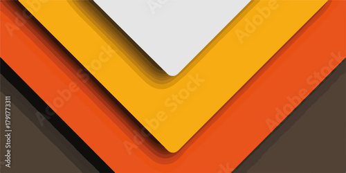 Abstrakcyjny geometryczny wzór z nakładających się warstw w odcieniach pomarańczu, żółci i bieli.