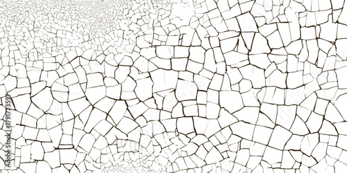 Biała, spękana tekstura powierzchni, abstrakcyjny wzór przypominający suche błoto lub farbę.