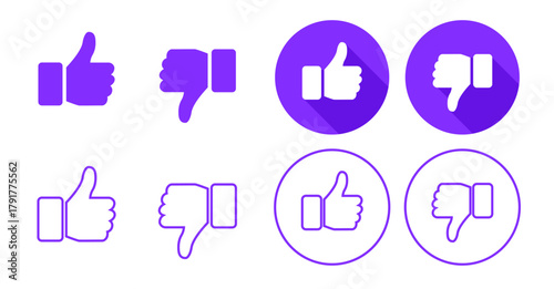 Like and Dislike Icon Set. Thumbs Up Down Hand Sign for Social Media Feedback.