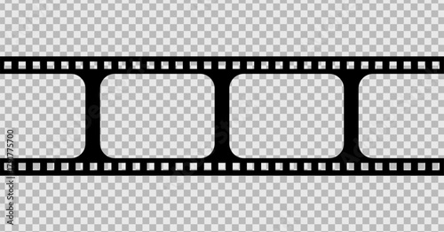 Horizontal Film Strip or Film Reel Template. Movie Cinema Border Frame on Transparent Background.