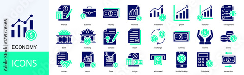 economy icon collection set. Containing finance, Business, Money, financial, investment, growth icon