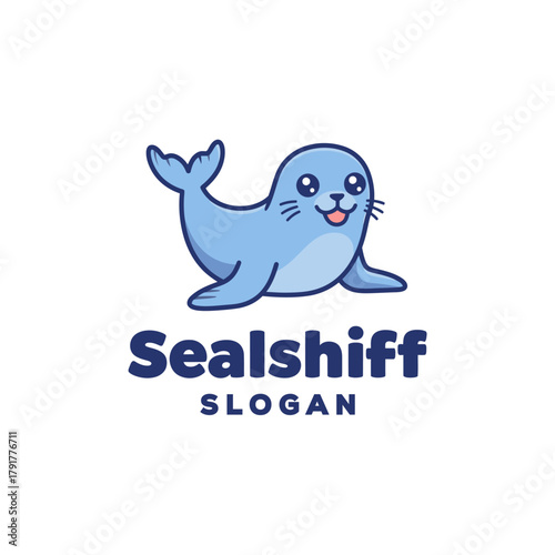 Blue seal cartoon illustration logo design