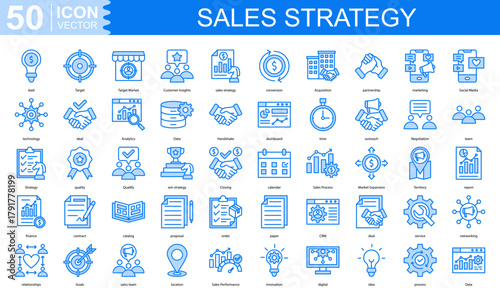 sales strategy icon collection set. Containing conversion, Acquisition, partnership, marketing, Social Media, technology icon