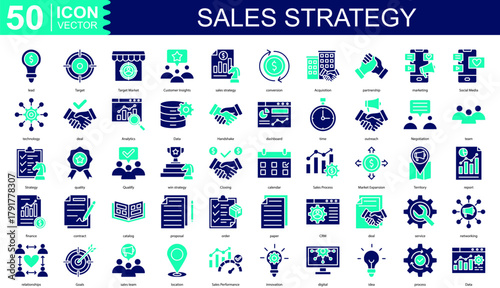 sales strategy icon collection set. Containing conversion, Acquisition, partnership, marketing, Social Media, technology icon