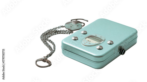 Vintage Aqua Blue Portable Radiation Detector on White Background
