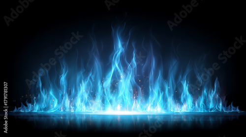 Blue flame vector illustration in flat style with dark and light blue tones, solid color background, minimal cartoon details, simple design, high resolution, clean and modern concept for energy 