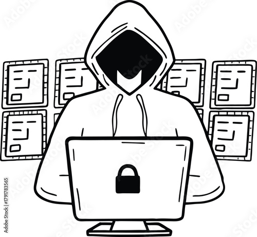 Hacker spreading ransomware silhouette isolated on transparent background