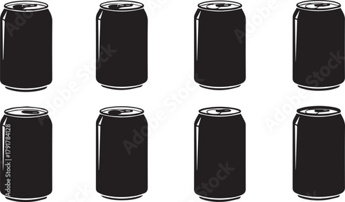 Black Silhouette Set of Eight Beverage Cans drink can