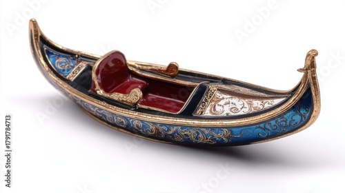 Luxurious Blue and Gold Venetian Gondola Souvenir on White Background