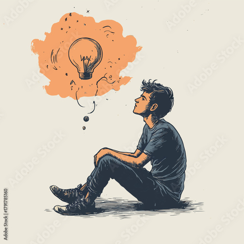 person thinking   , vector style simple color