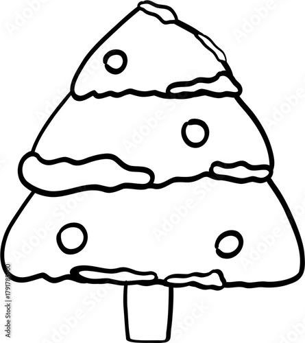 Doodle Christmas Tree Line Art Illustration