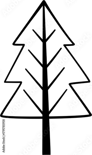 Doodle Christmas Tree Line Art Illustration