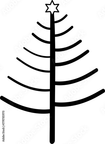 Doodle Christmas Tree Line Art Illustration