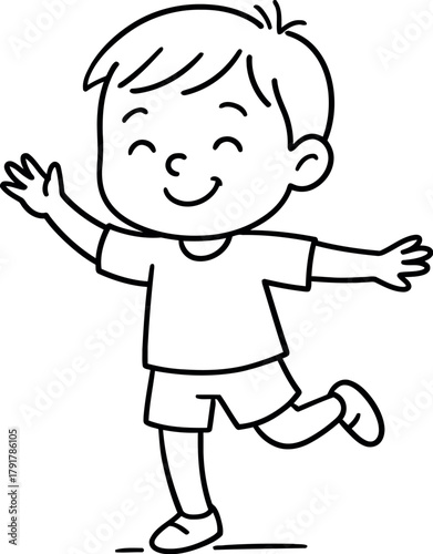 Happy cartoon boy waving hello with joyful expression